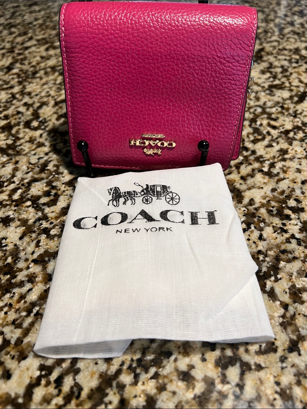 Coach Pebbled Leather Compact Wallet - Hot Pink with Gold Logo EUC